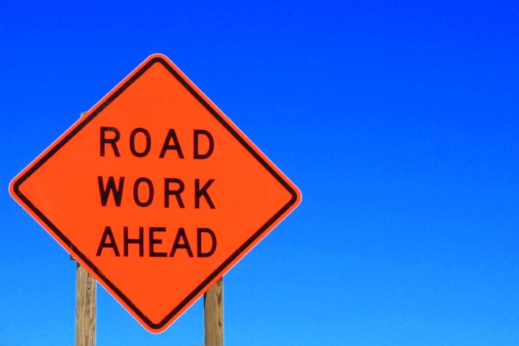 a MUTCD MOT TCP sign regarding Department of Public Works construction in Eldersburg Maryland